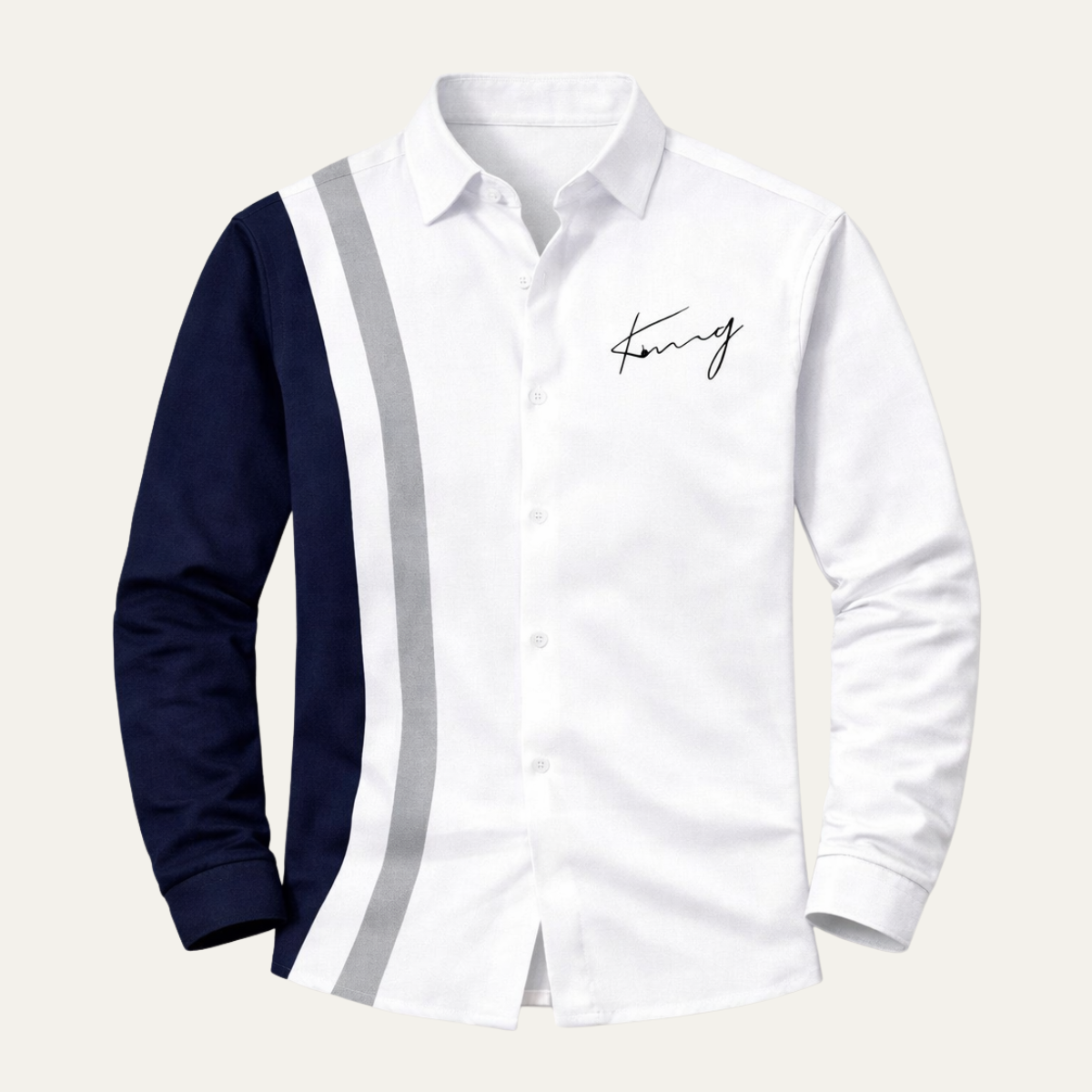 Axel | Men's Button Up Shirt White Navy Colorblock Stripe