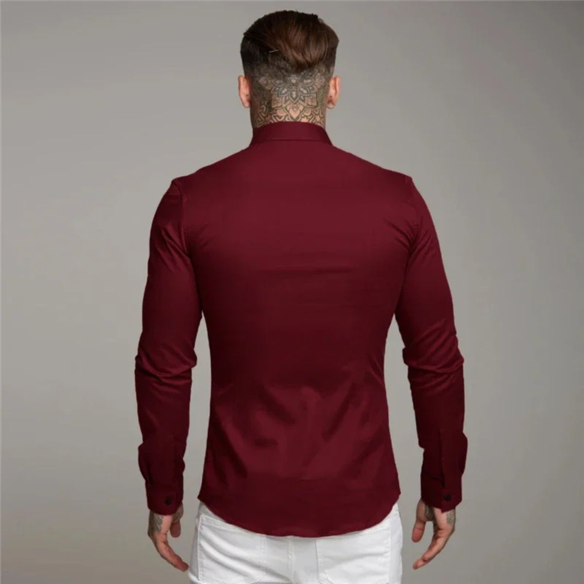 Rhys | Men's Slim Fit Button Up Shirt Burgundy Long Sleeve