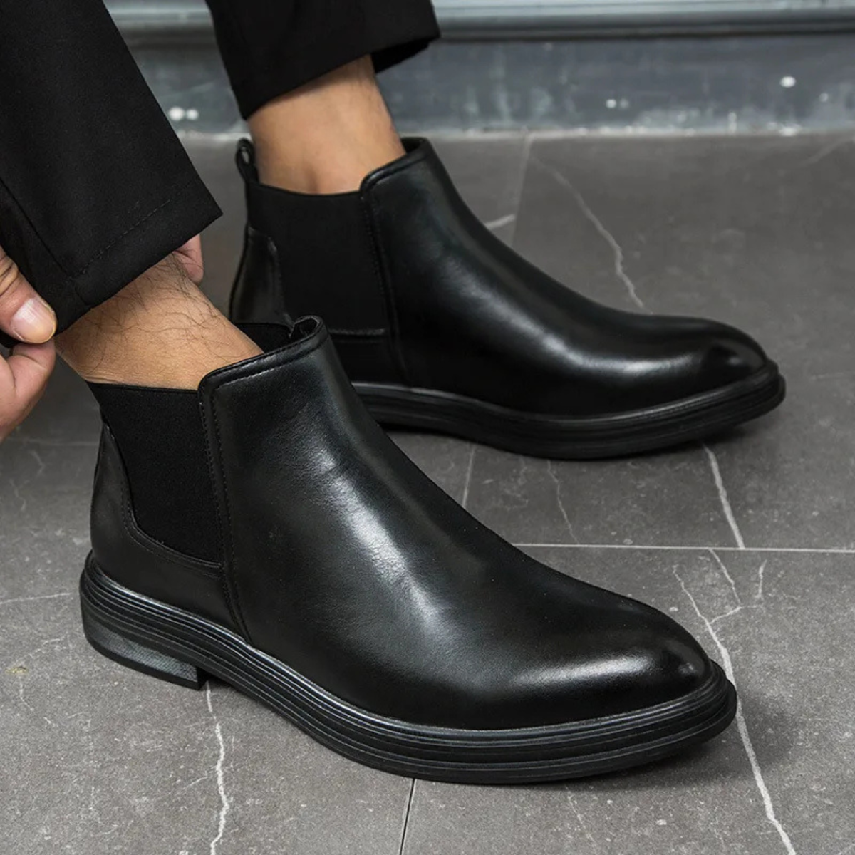 Axel | Men's Chelsea Boots Black Leather Slip On