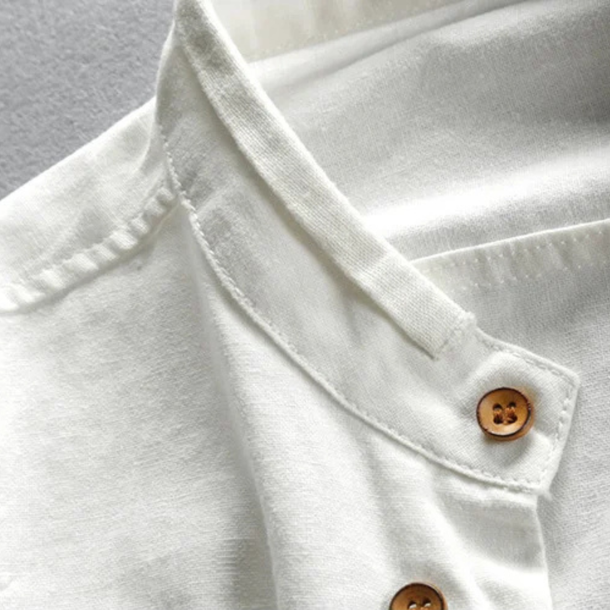 Kai | Men's Linen Cotton Stand Collar Shirt White