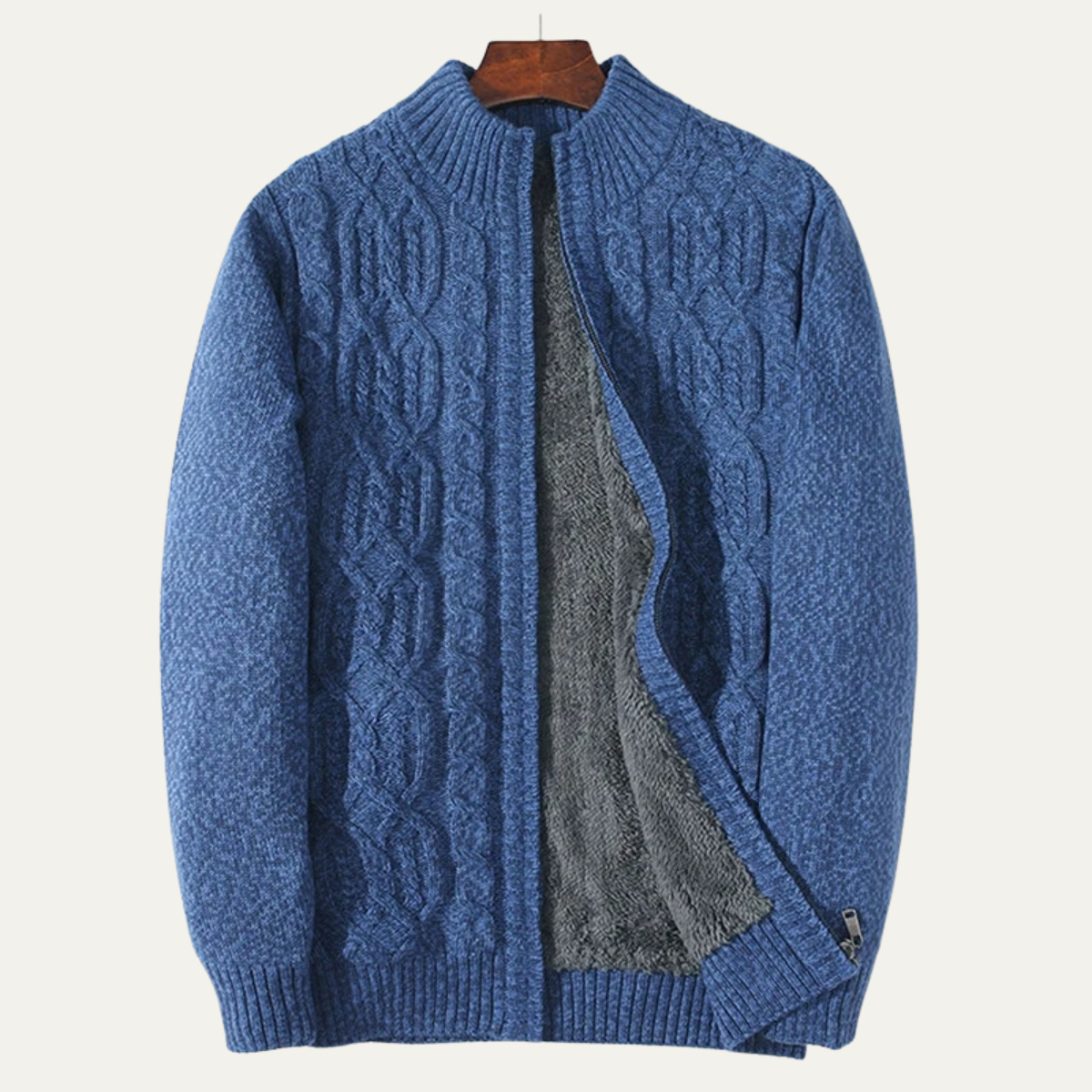 Beau | Men's Cable Knit Cardigan Blue