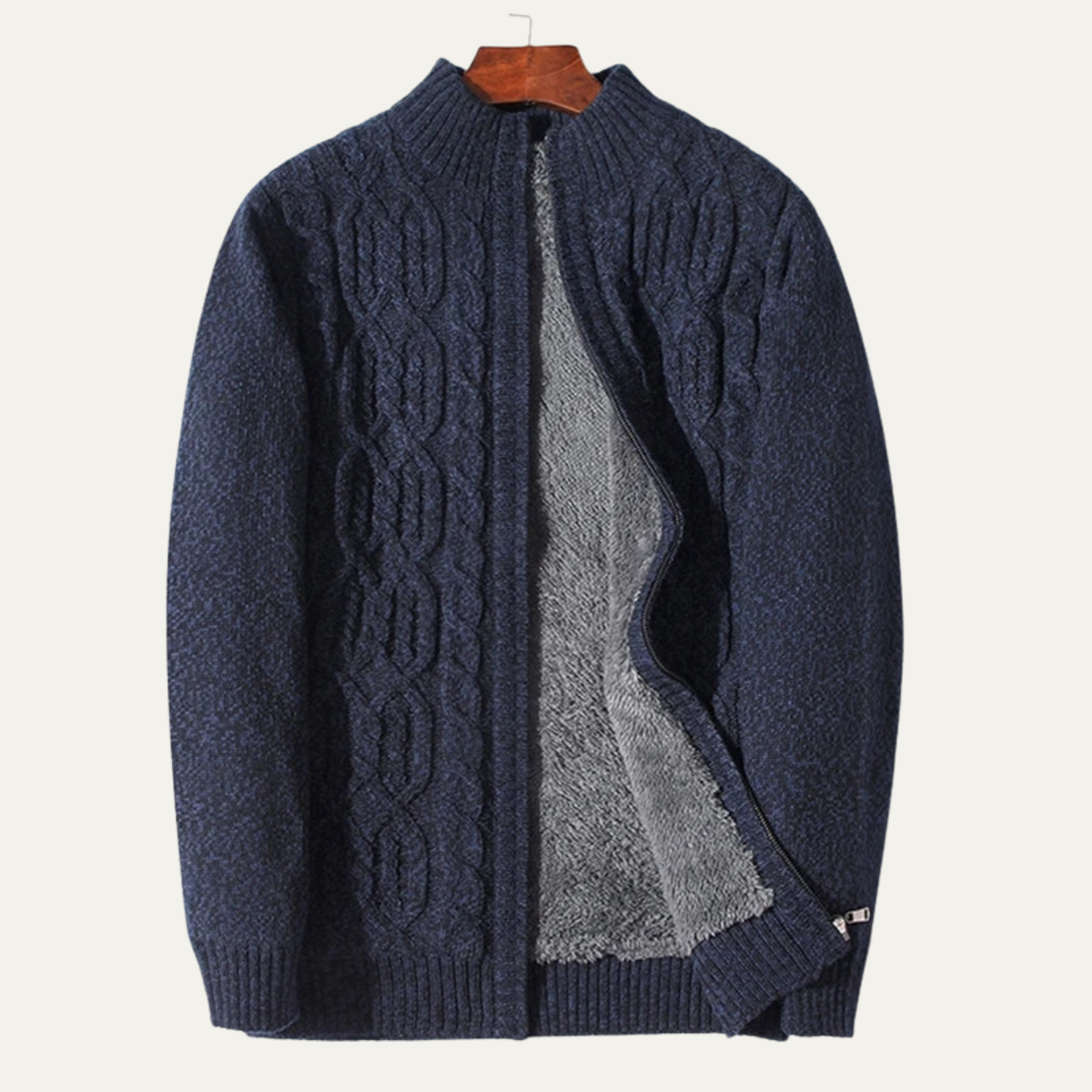 Beau | Men's Cable Knit Cardigan Blue