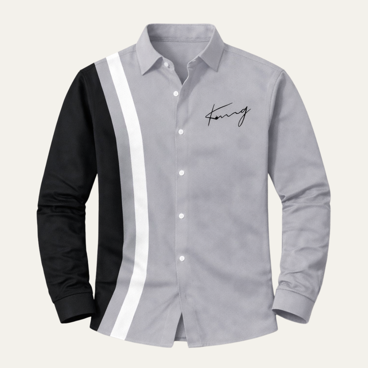 Kai | Men's Color Block Striped Button Up Shirt Gray Black