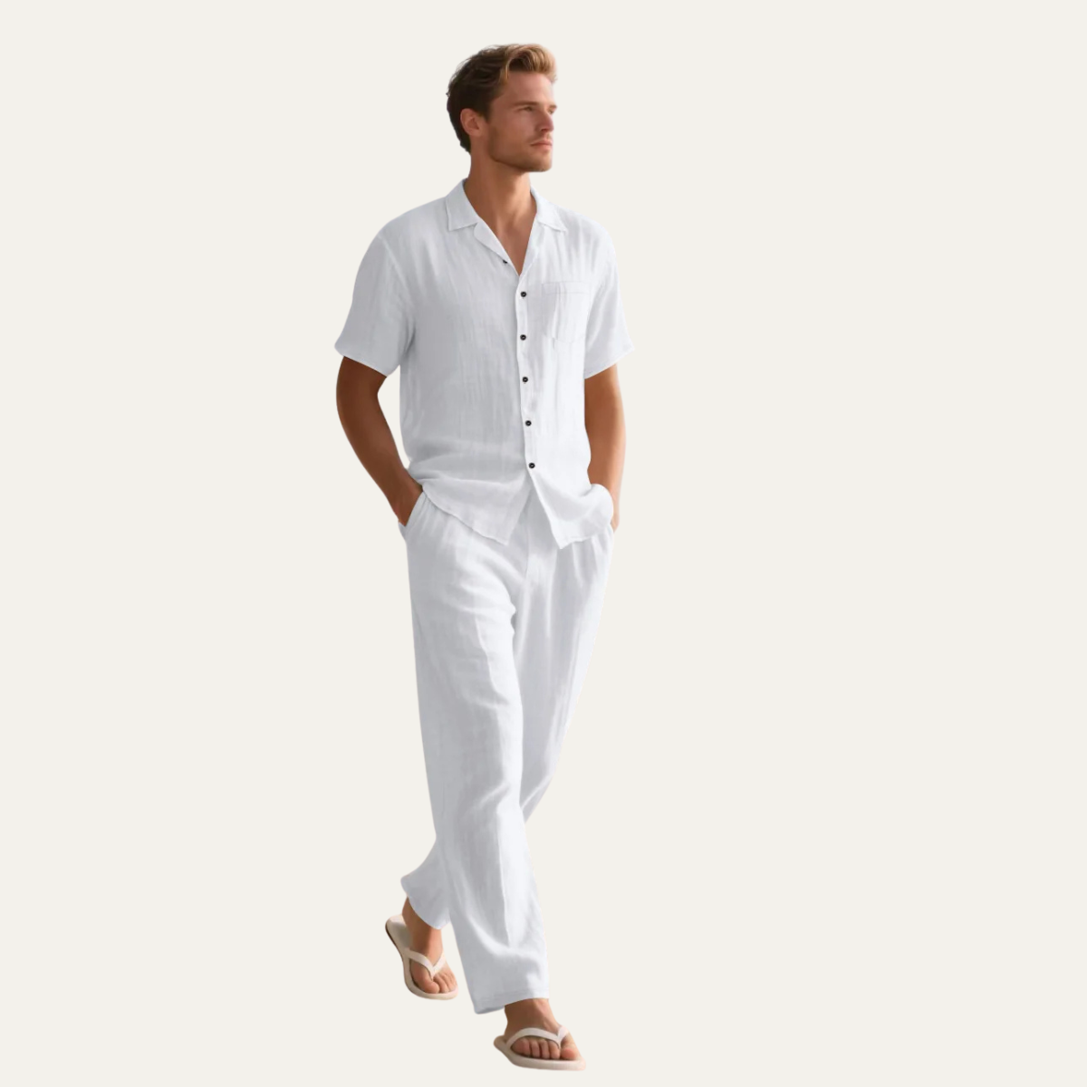 Rhys | Men's Linen Pajama Set Gray Short Sleeve