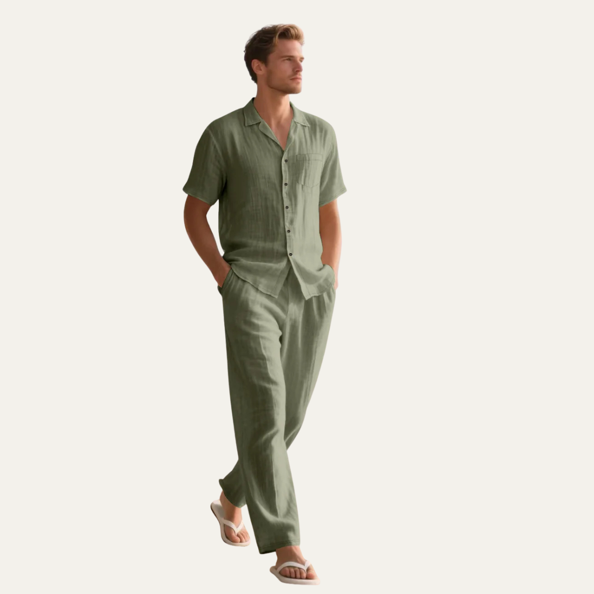 Rhys | Men's Linen Pajama Set Gray Short Sleeve