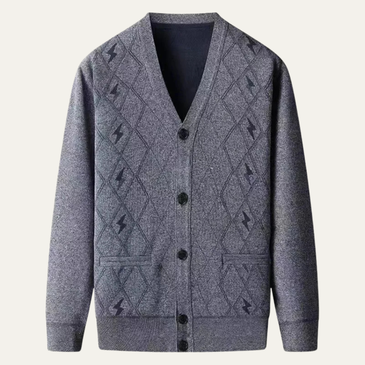 Bram | Men's Argyle Cardigan Navy Blue V Neck Button Up