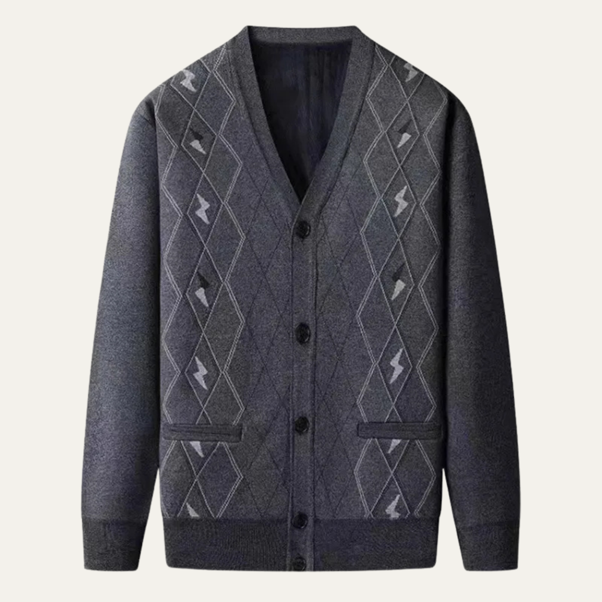 Bram | Men's Argyle Cardigan Navy Blue V Neck Button Up
