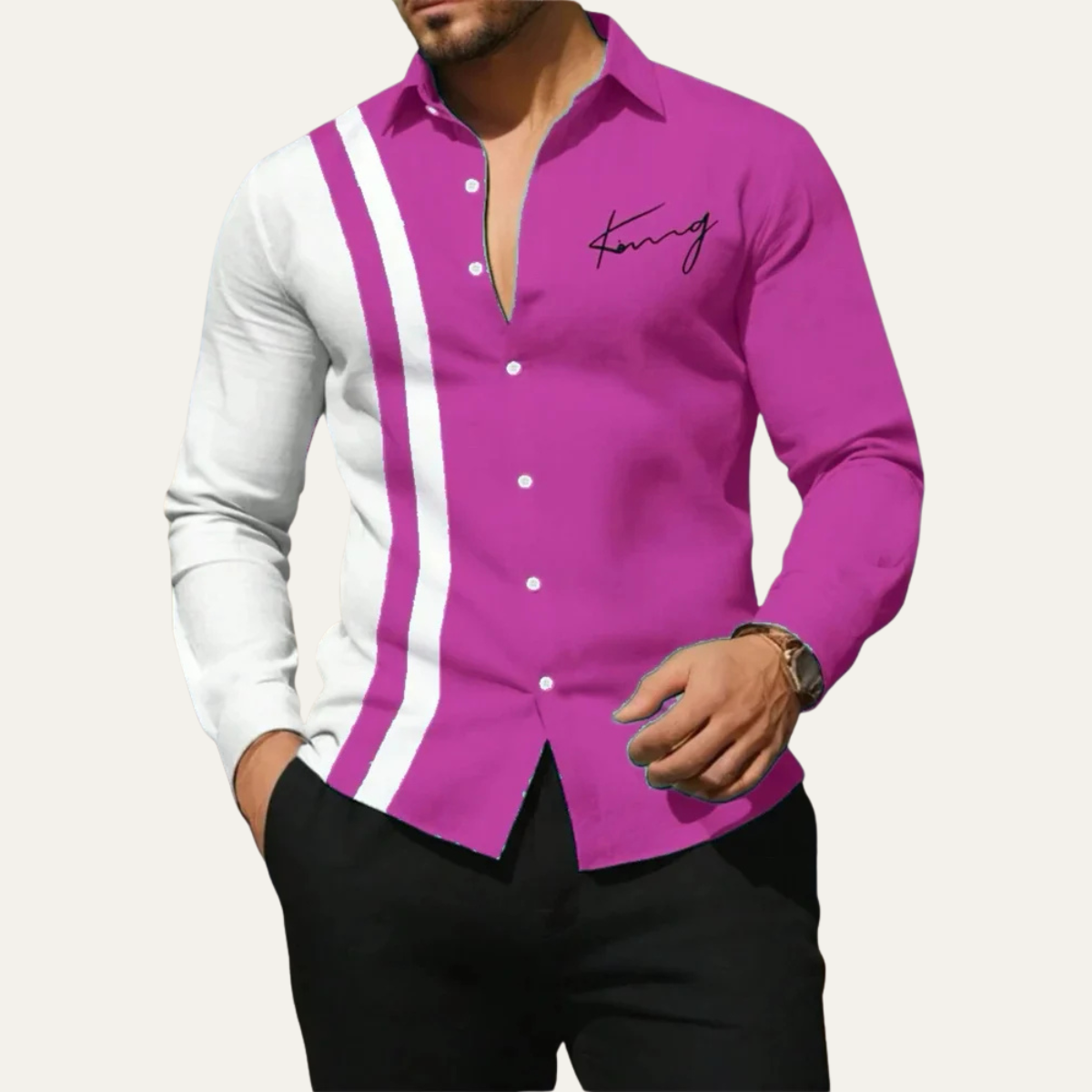 Axel | Men's Casual Color Block Striped Button Up Shirt Blue White