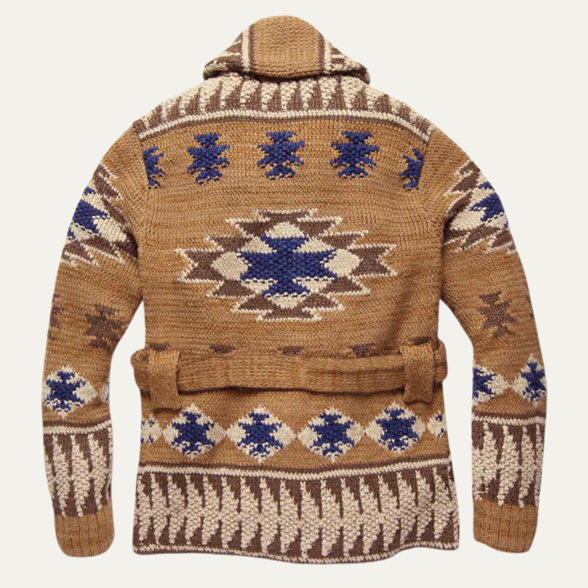 Bram | Men's Cardigan Sweater Brown Navy Jacquard Shawl Collar