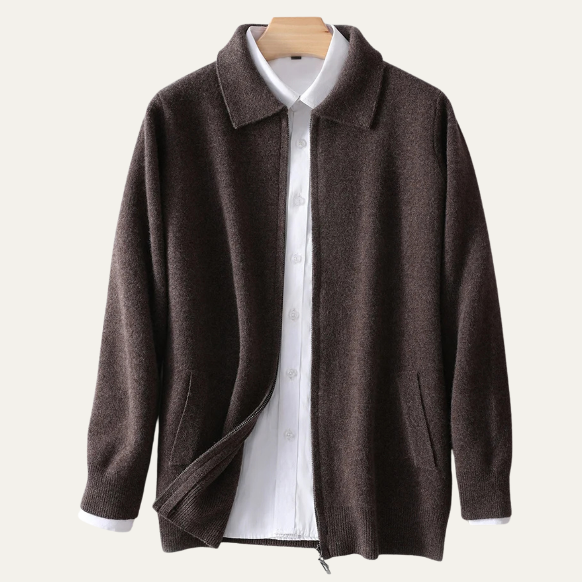 Callum | Men's Cardigan Cream Wool Blend Button Up