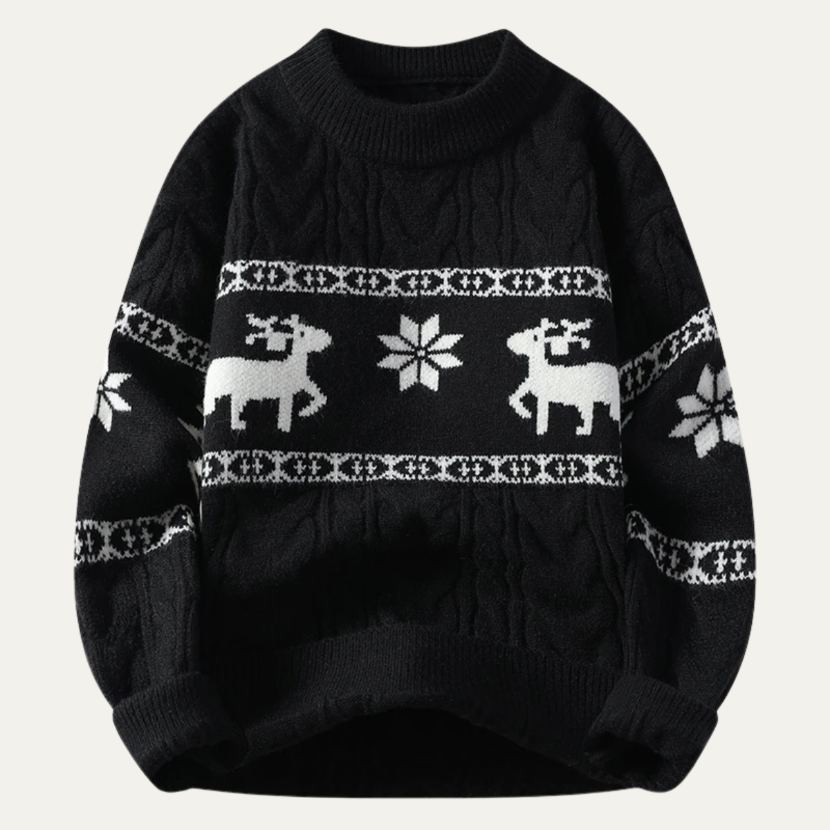 Axel | Men's Reindeer Snowflake Crew Neck Sweater Black