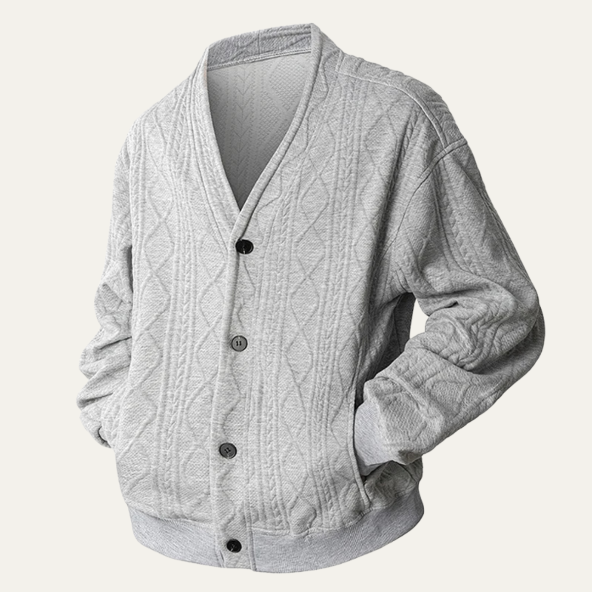 Beau | Men's Cable Knit Diamond Pattern V Neck Cardigan Black