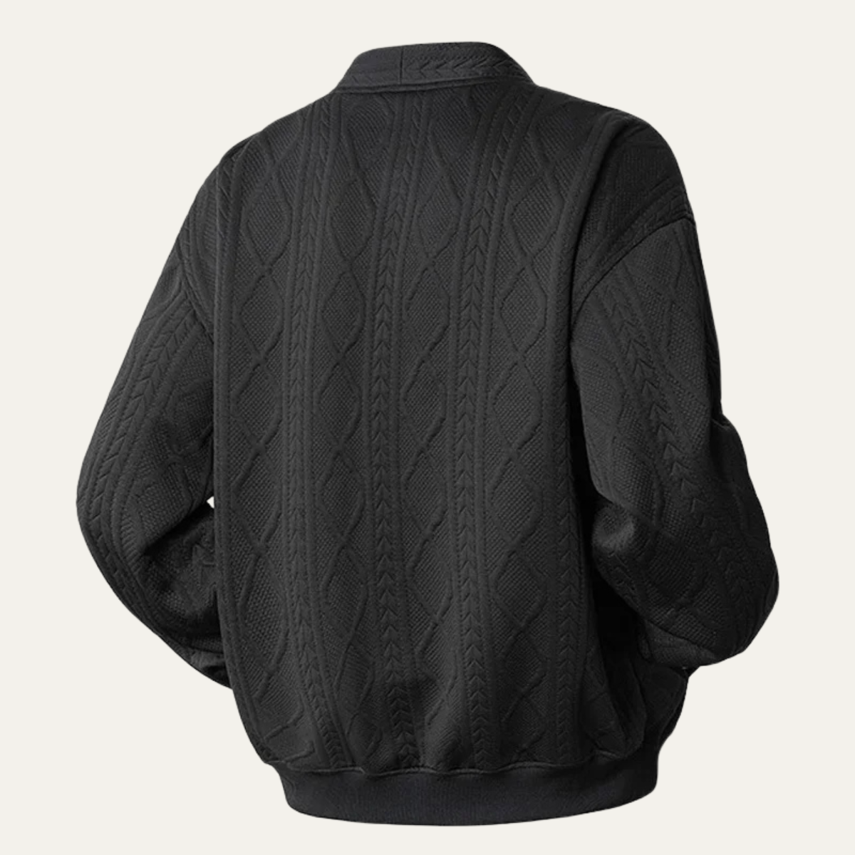 Beau | Men's Cable Knit Diamond Pattern V Neck Cardigan Black