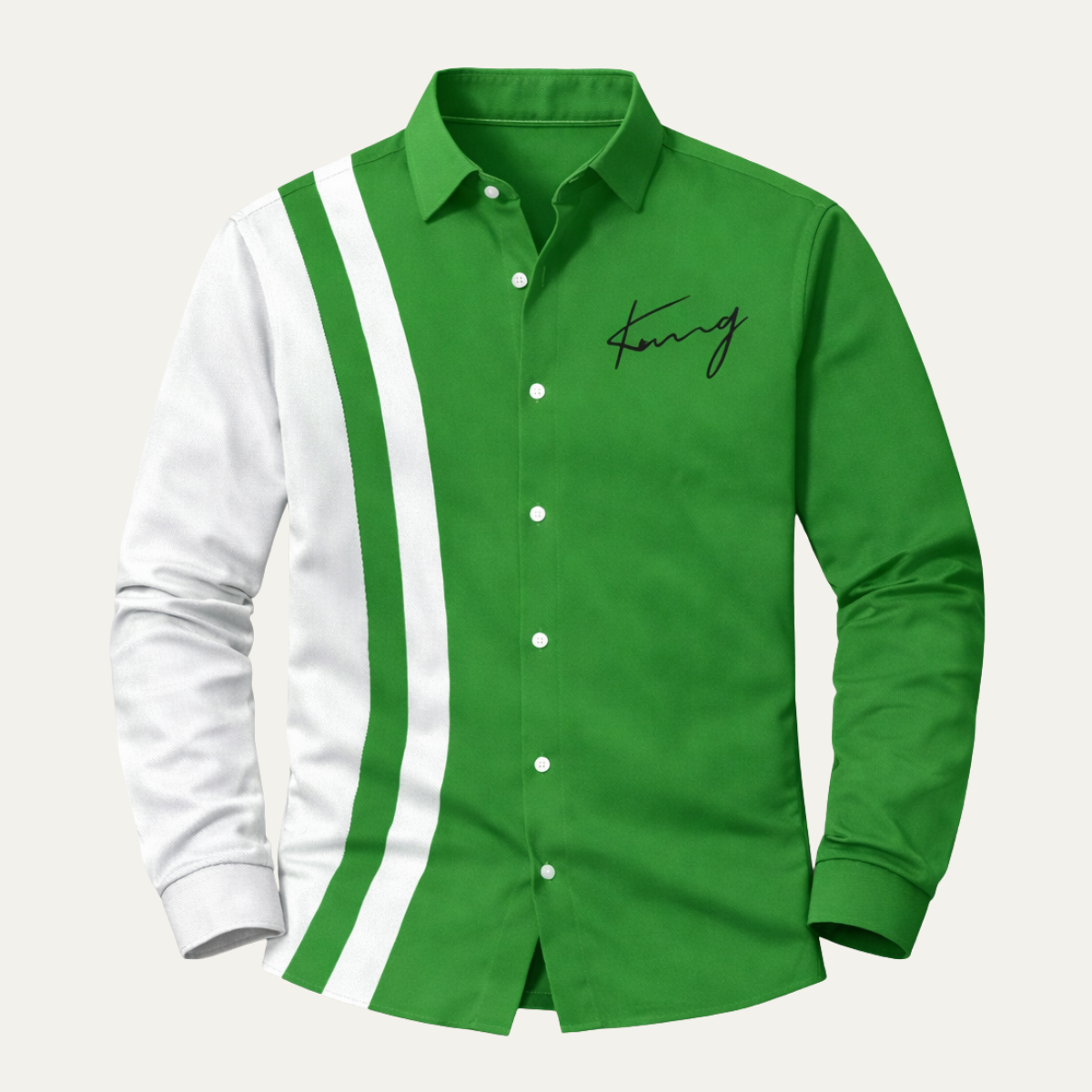 Beau | Men's Casual Color Block Striped Button Up Shirt Green White