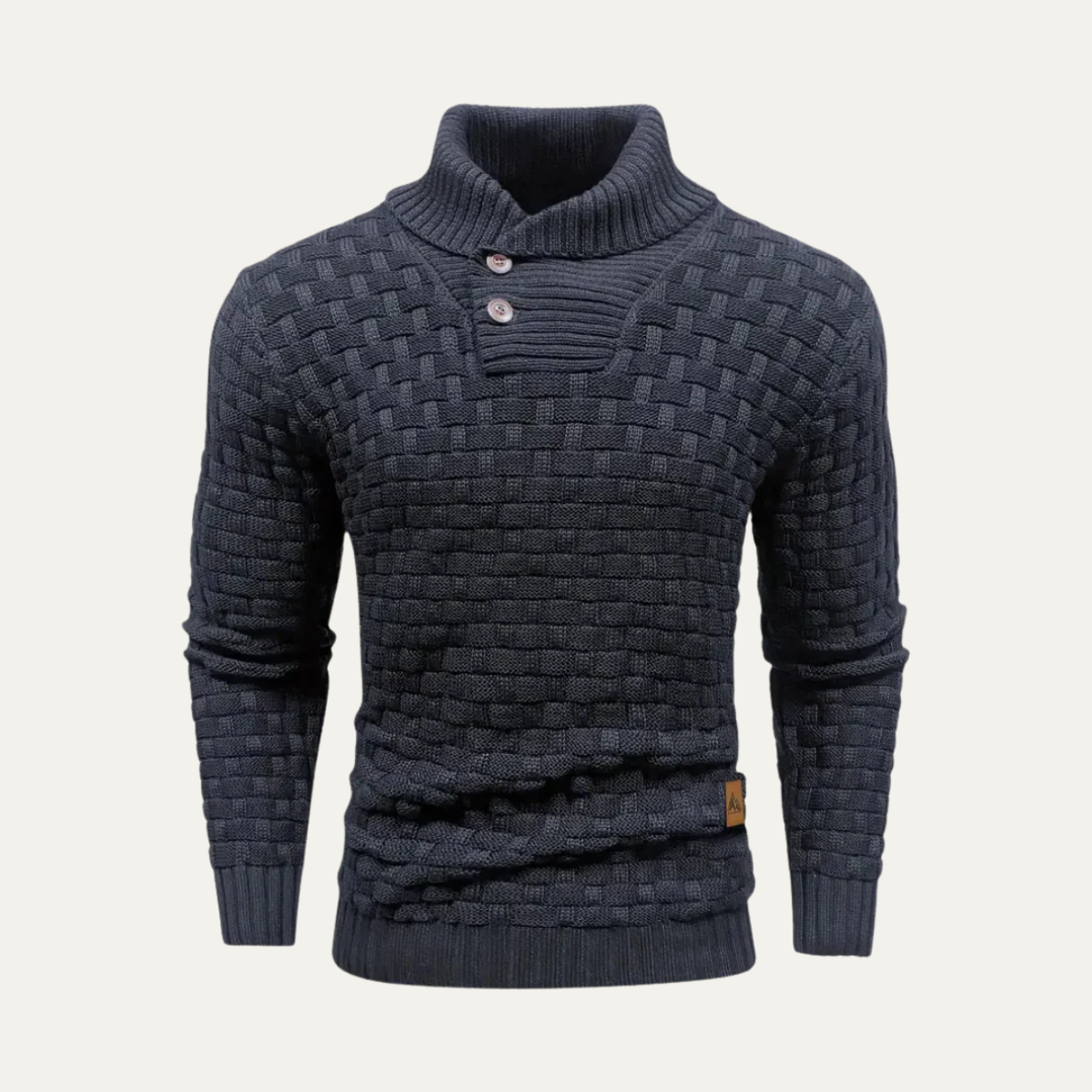 Beau | Men's Chunky Knit Sweater Navy Shawl Collar Button