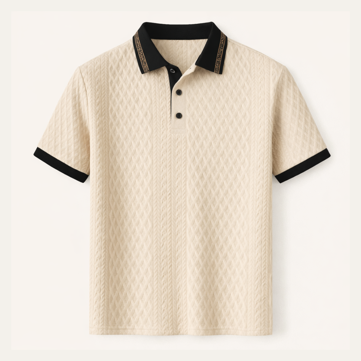 Rhys | Men's Cream Quilted Polo Shirt Black Trim