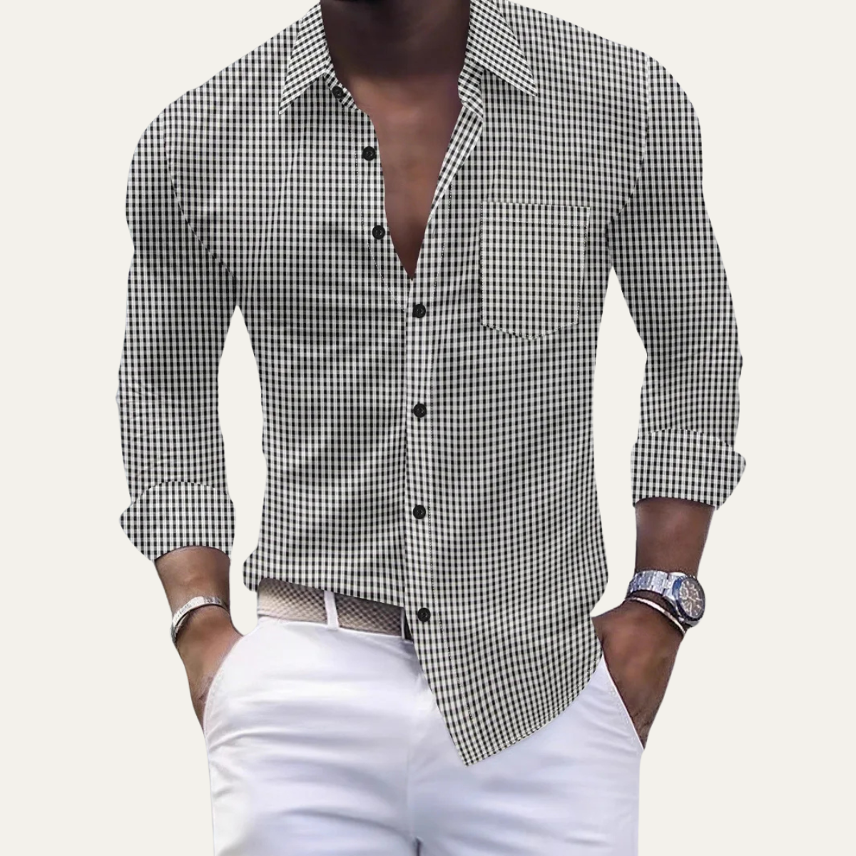 Ash | Men's Check Button Up Shirt Black White