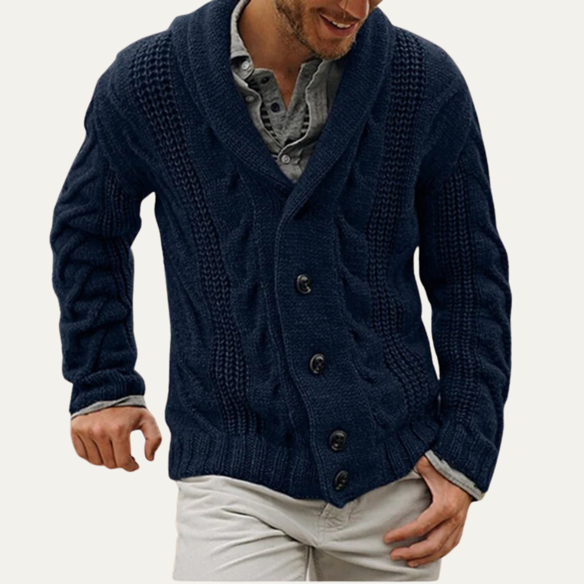 Beau | Men's Cable Knit Cardigan Gray Button Up