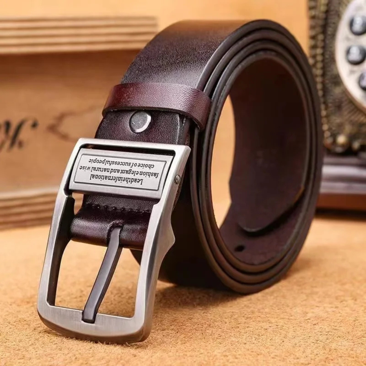 Axel | Men's Classic Leather Belt Black Silver Buckle