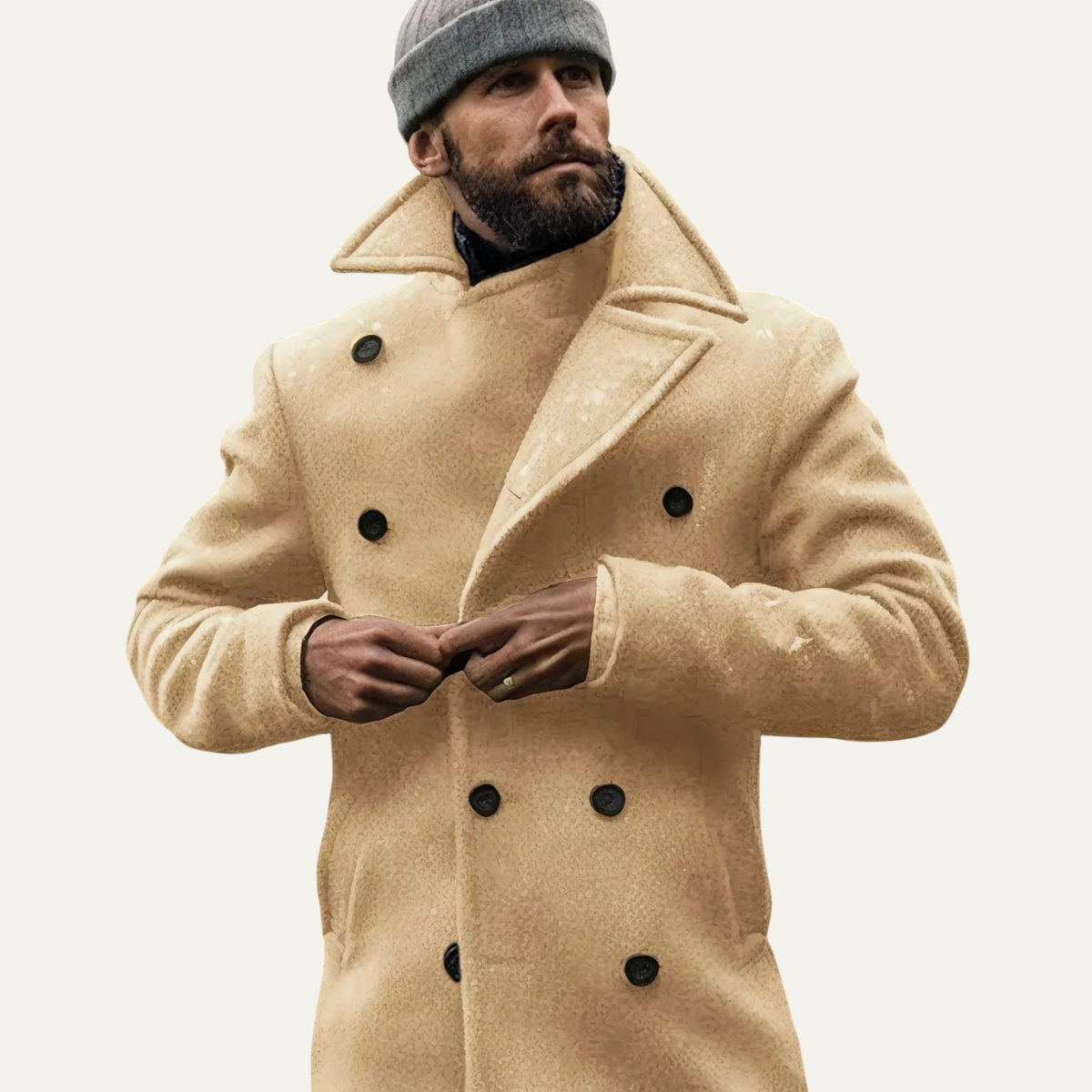 Callum | Men's Double Breasted Wool Coat Cream