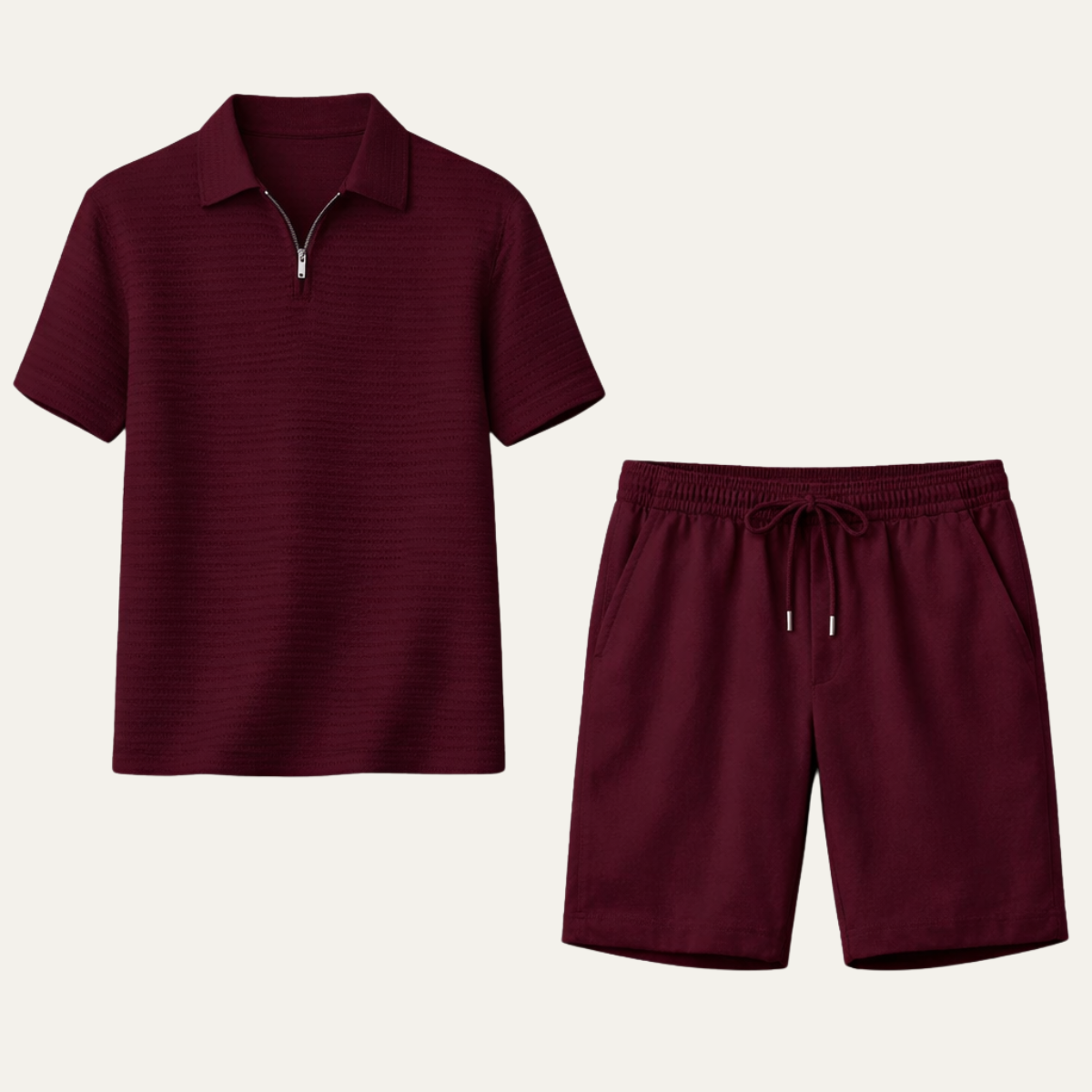 Sage | Men's Sweatsuit Burgundy Waffle Knit Short Sleeve