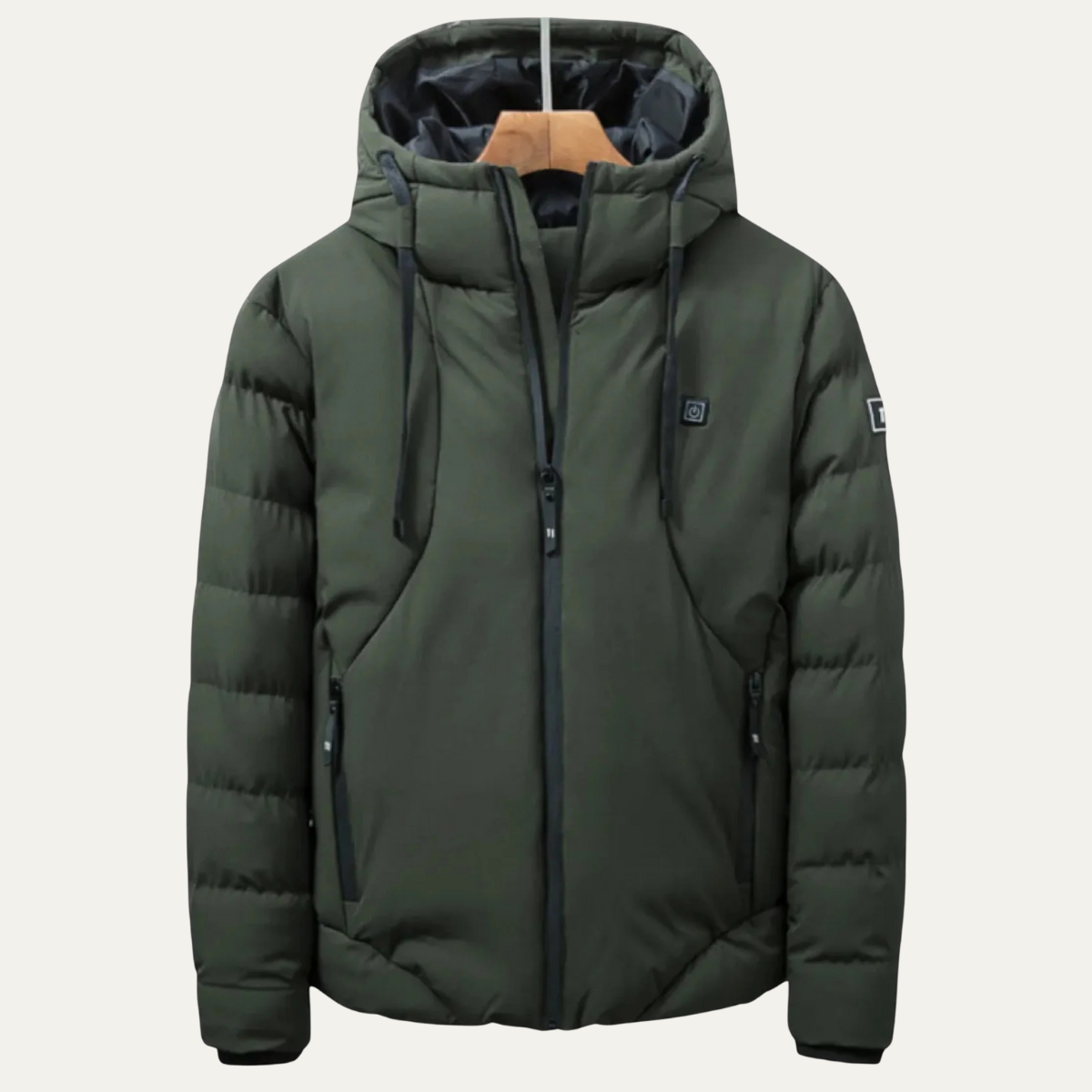 Rhys | Men's Puffer Jacket Olive Hooded Quilted Winter