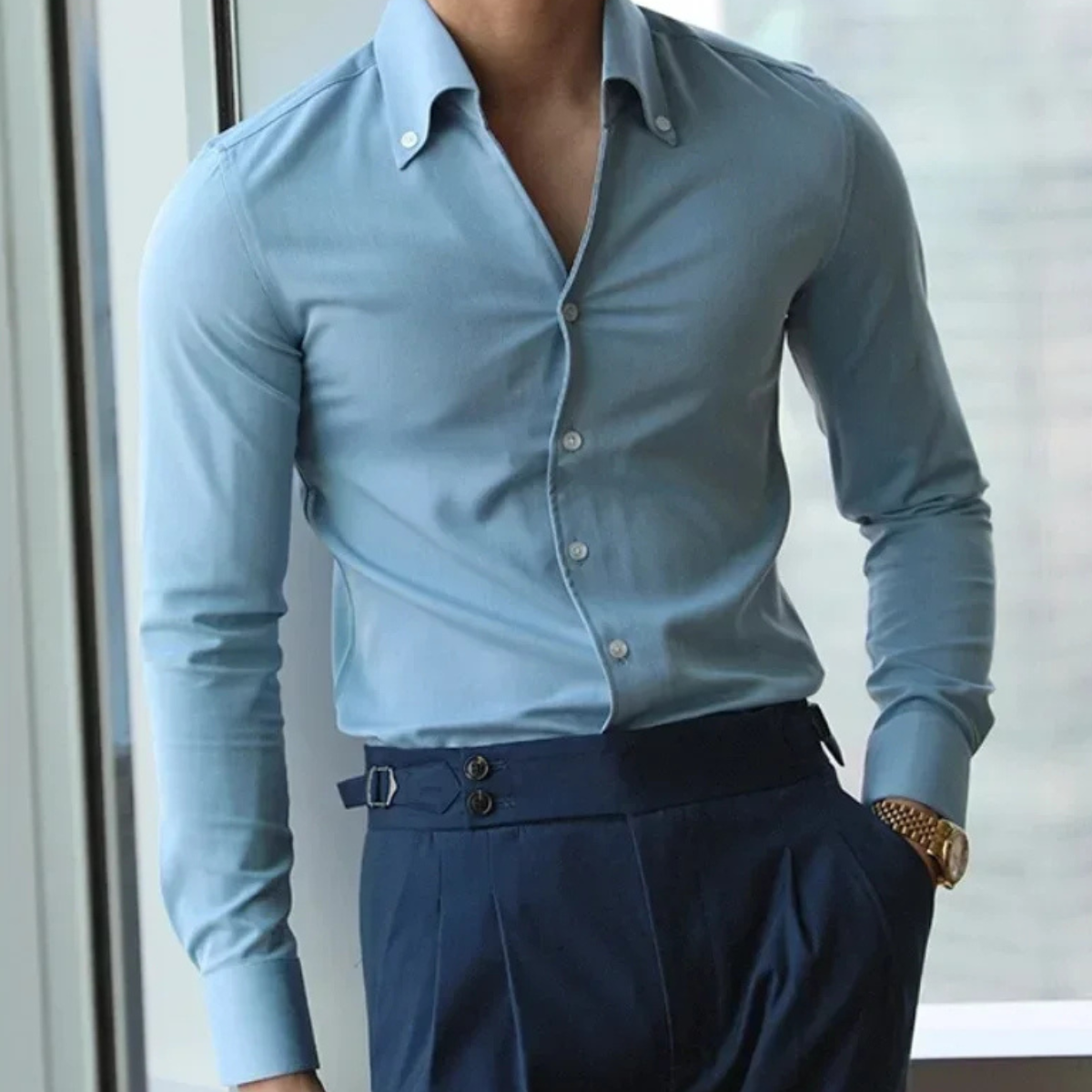 Elliot | Men's Slim Fit Dress Shirt Light Blue Long Sleeve
