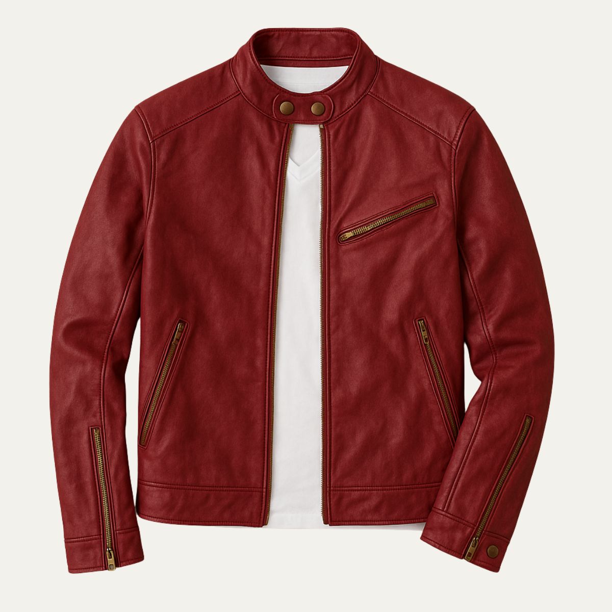 Erik | Men's Leather Jacket Brown Moto Zip Pocket