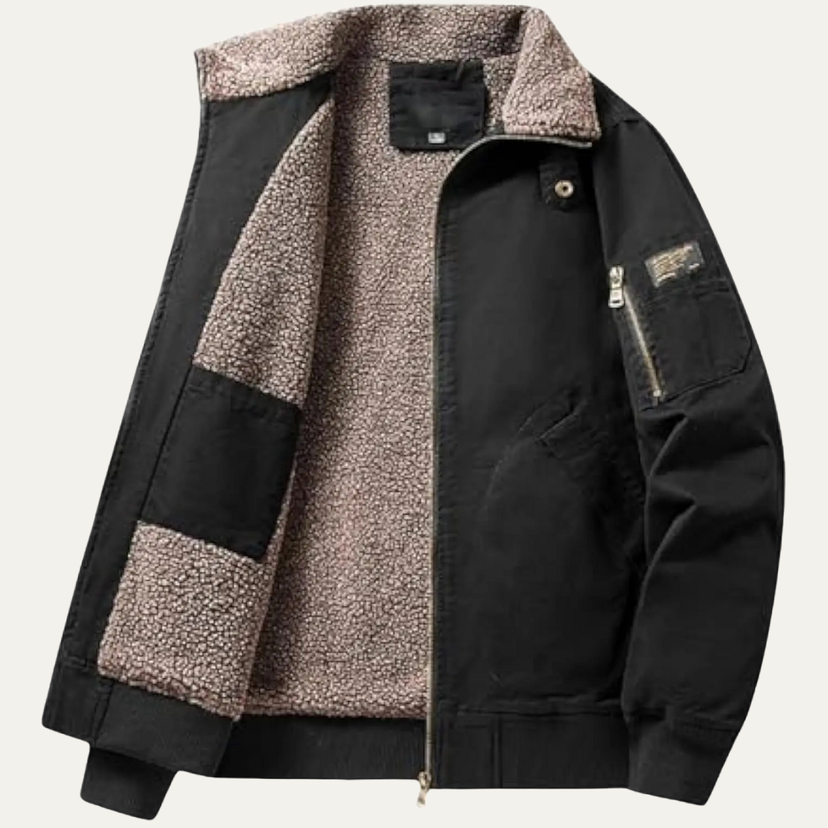 Sage | Men's Black Bomber Jacket Sherpa Lined Warm Winter