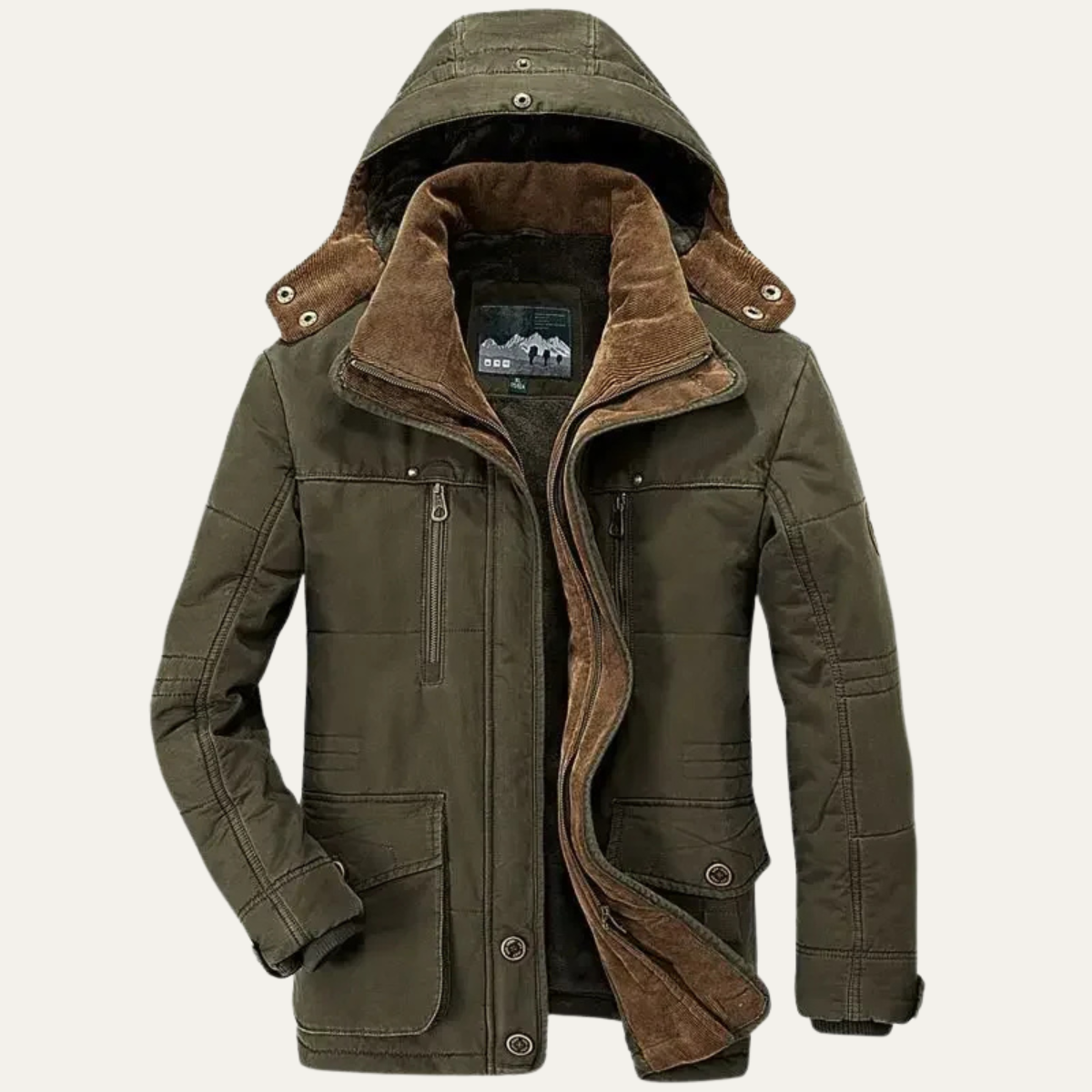Ives | Men's Olive Utility Jacket Sherpa Lined Hooded