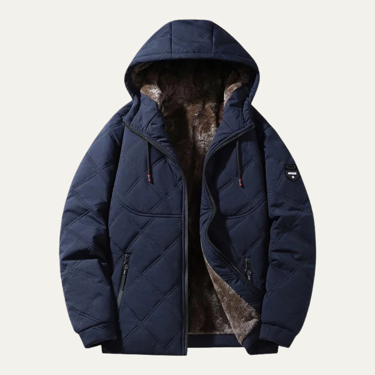 Axel | Men's Quilted Puffer Jacket Cream Fleece Lined Hooded