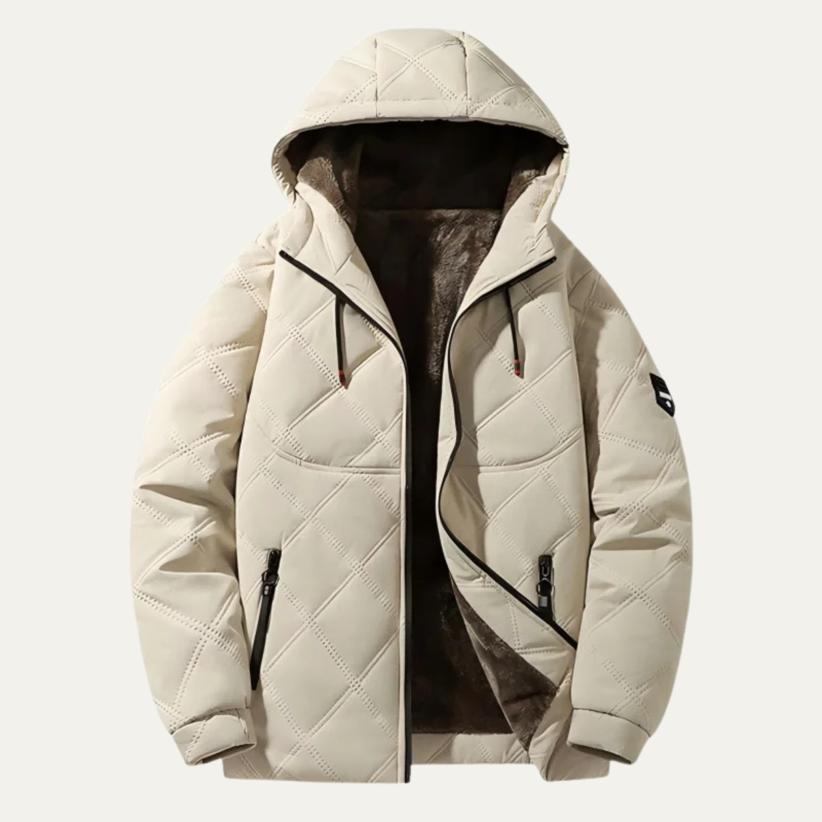 Axel | Men's Quilted Puffer Jacket Cream Fleece Lined Hooded