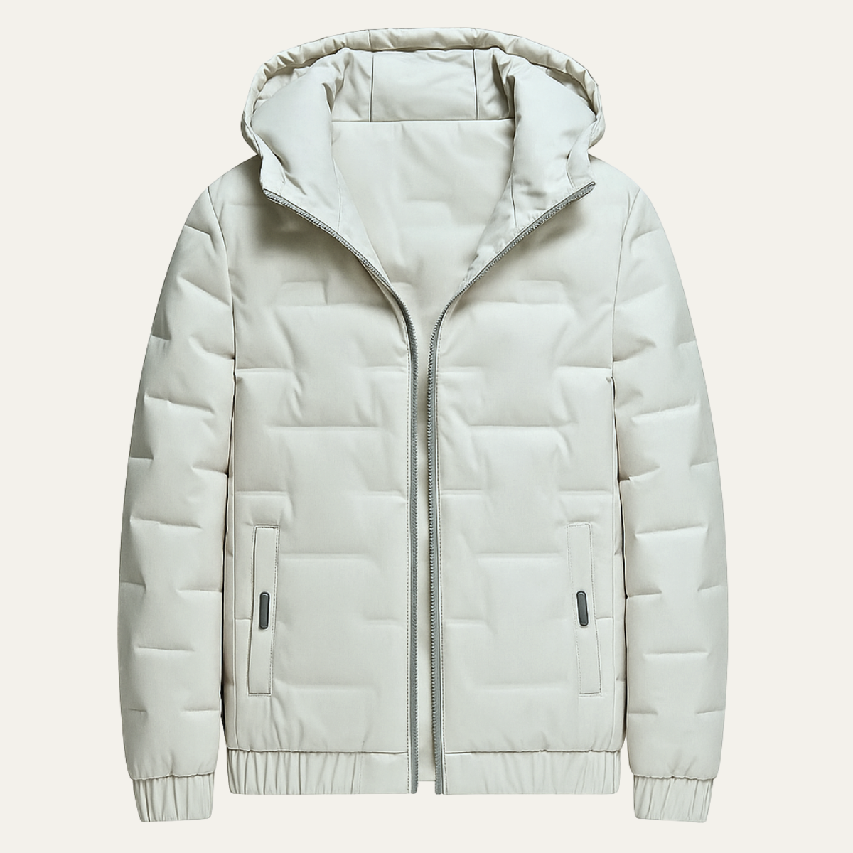 Bram | Men's Quilted Puffer Jacket Cream Hooded Zip Up