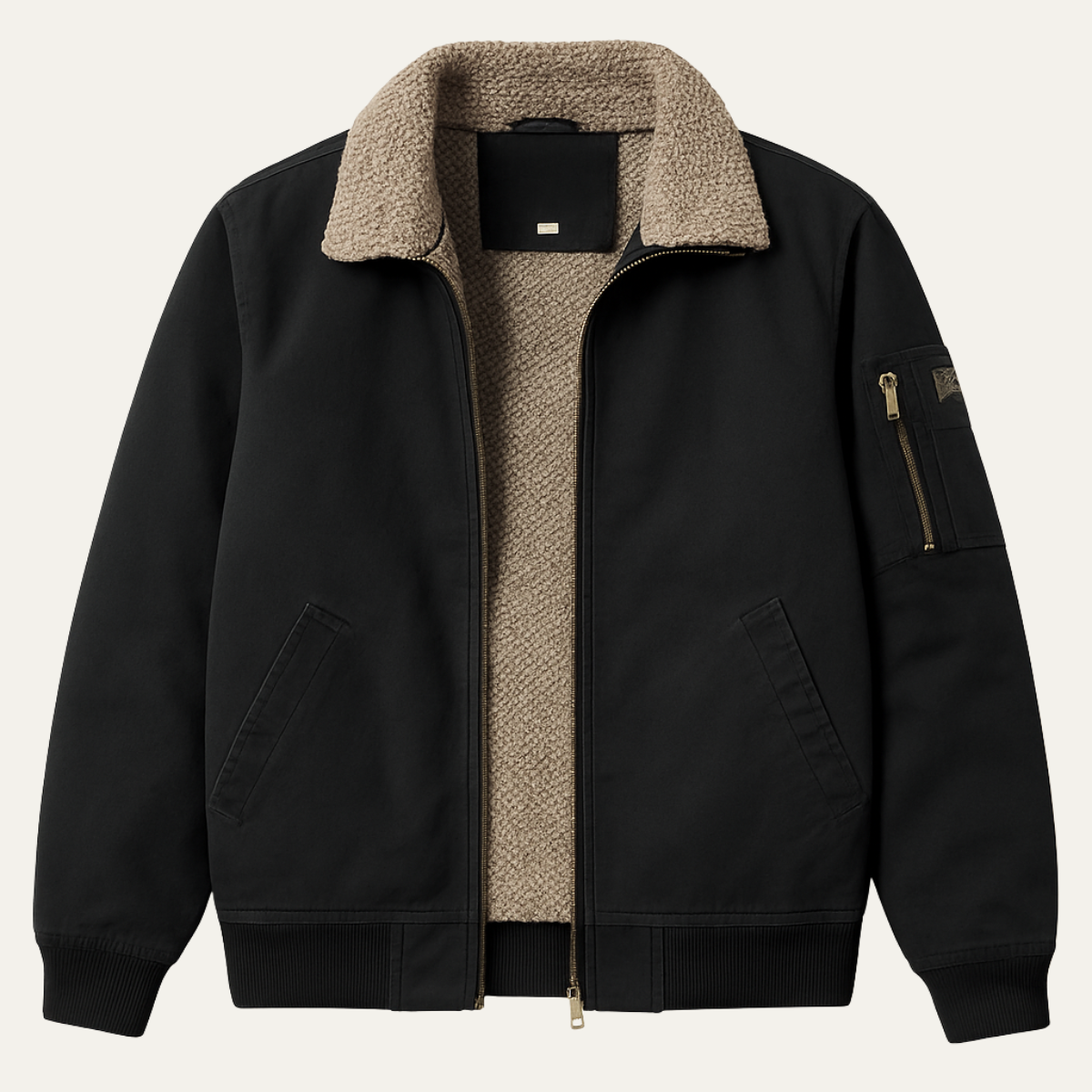 Sage | Men's Black Bomber Jacket Sherpa Lined Warm Winter