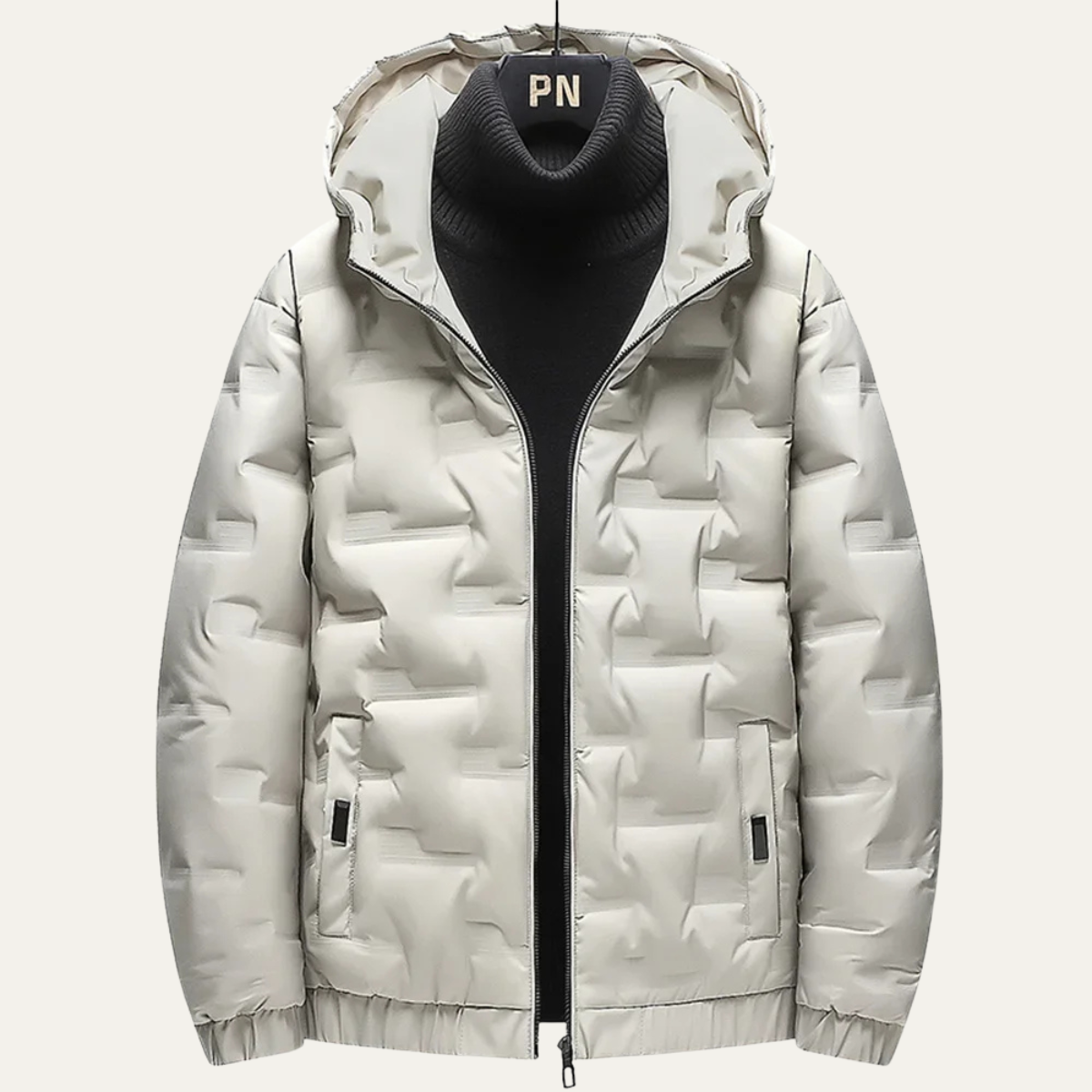 Bram | Men's Quilted Puffer Jacket Cream Hooded Zip Up
