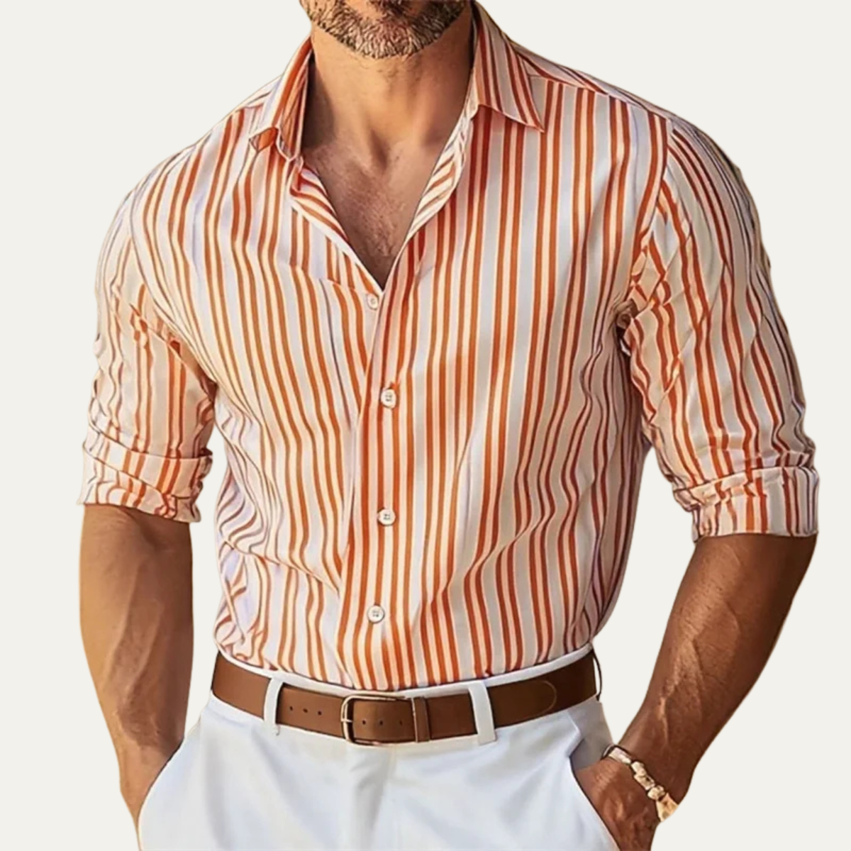 Ezra | Men's Dress Shirt Yellow Striped Long Sleeve