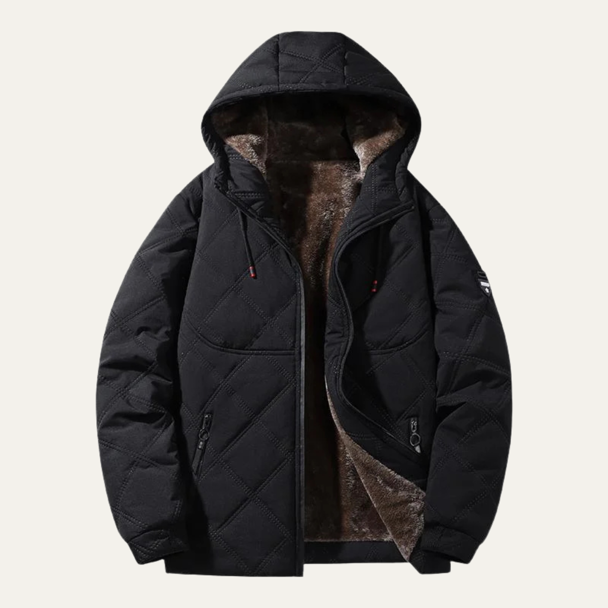Ivo | Men's Quilted Puffer Jacket Black Fleece Lined Hooded