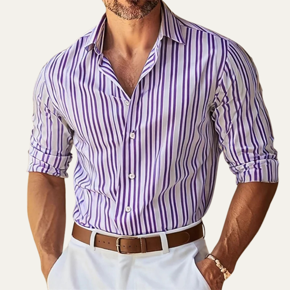 Ezra | Men's Dress Shirt Yellow Striped Long Sleeve