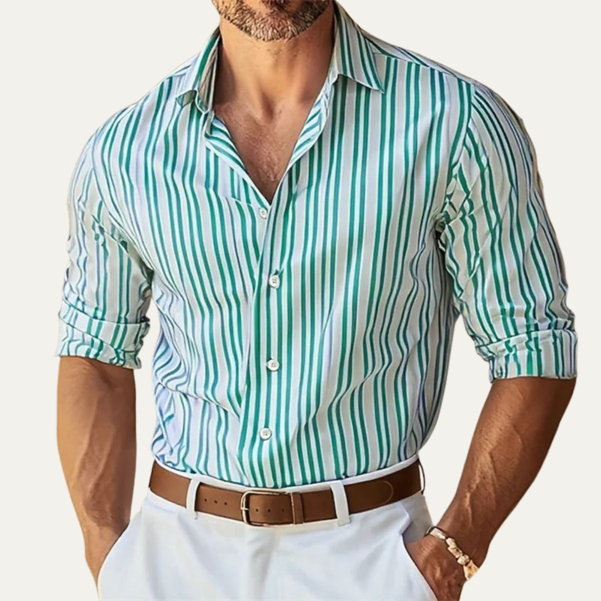 Ezra | Men's Dress Shirt Yellow Striped Long Sleeve