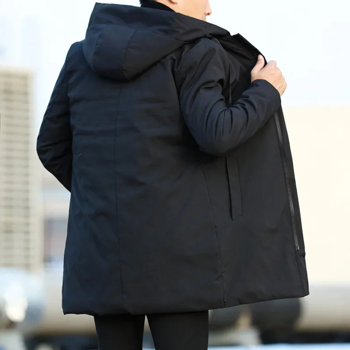 Voss | Men's Long Rain Jacket Black Waterproof Hooded