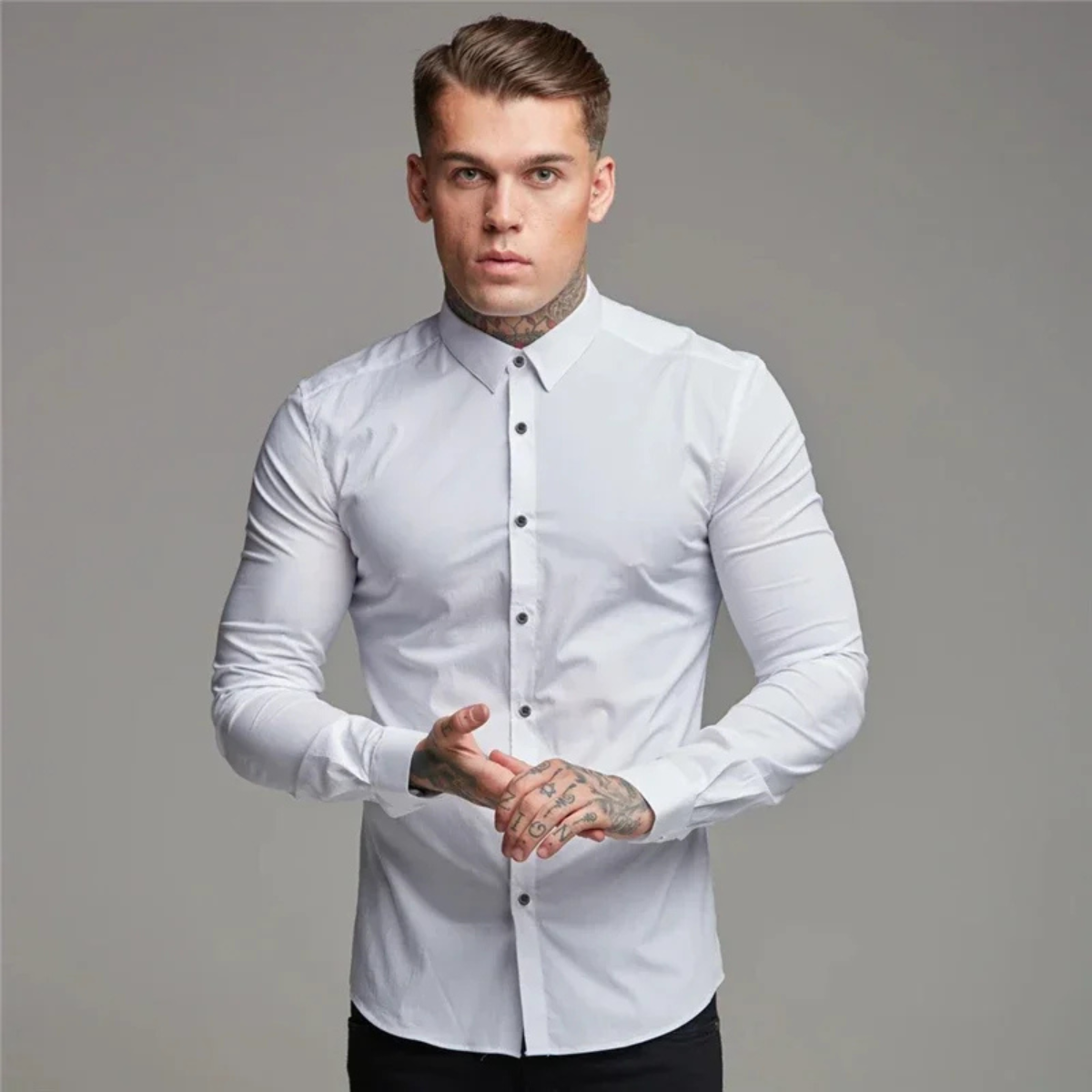 Rhys | Men's Slim Fit Button Up Shirt Burgundy Long Sleeve