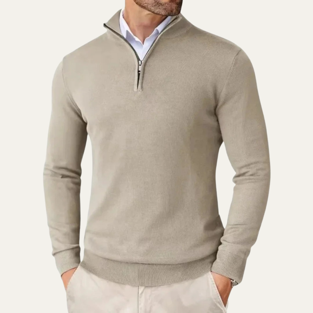 Arlo | Men's Quarter Zip Sweater Cream