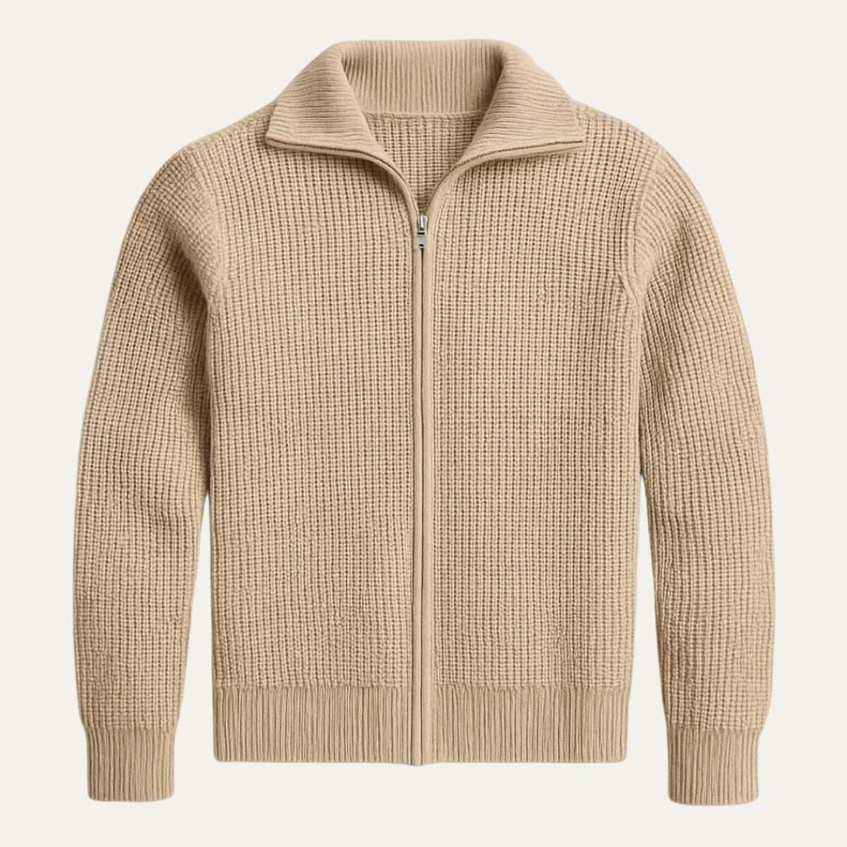 Lars | Men's Quarter Zip Cardigan Cream Ribbed Knit