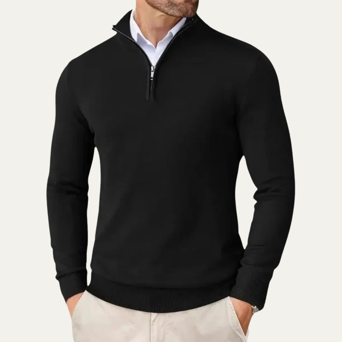 Arlo | Men's Quarter Zip Sweater Cream