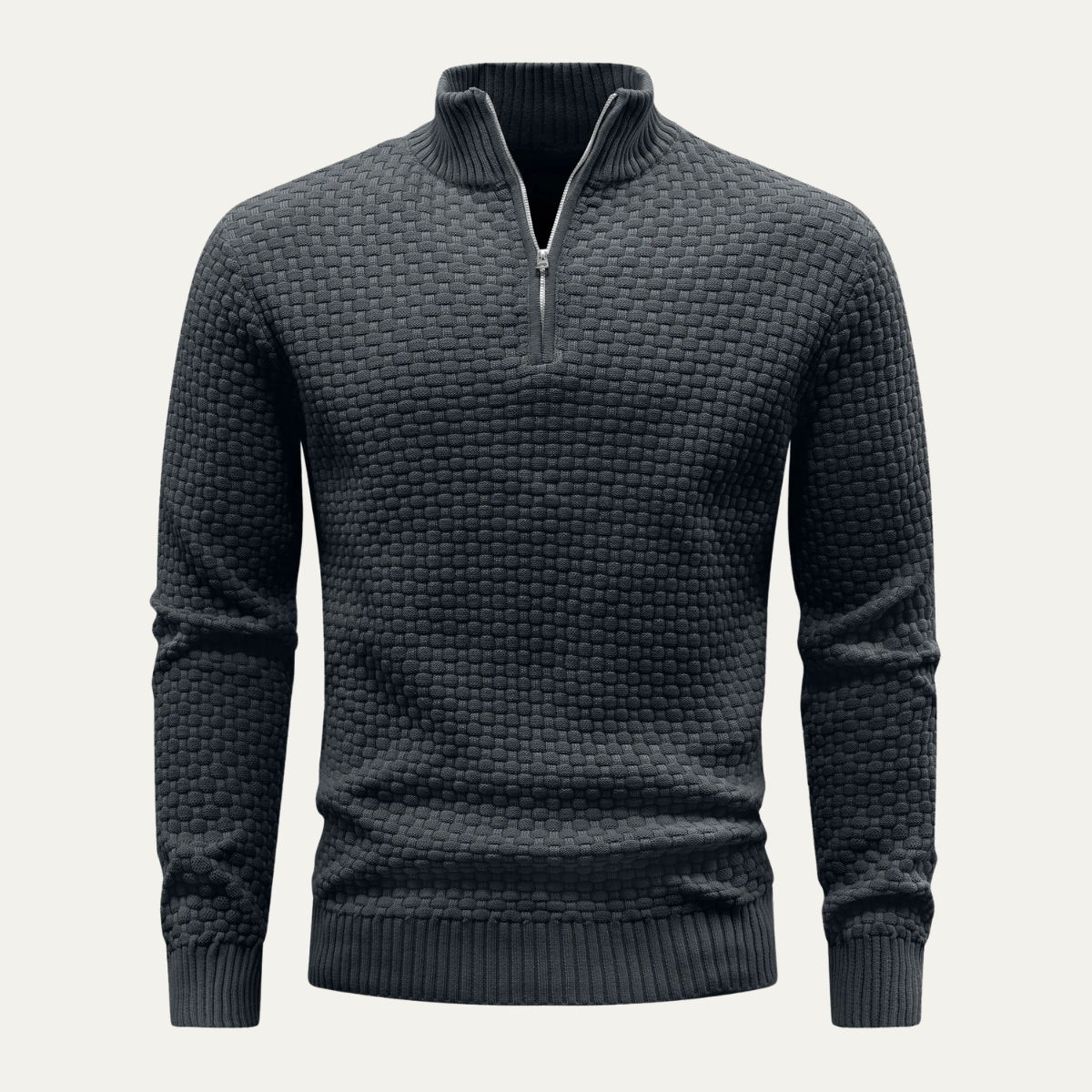 Jude | Men's Quarter Zip Sweater Black Textured Knit