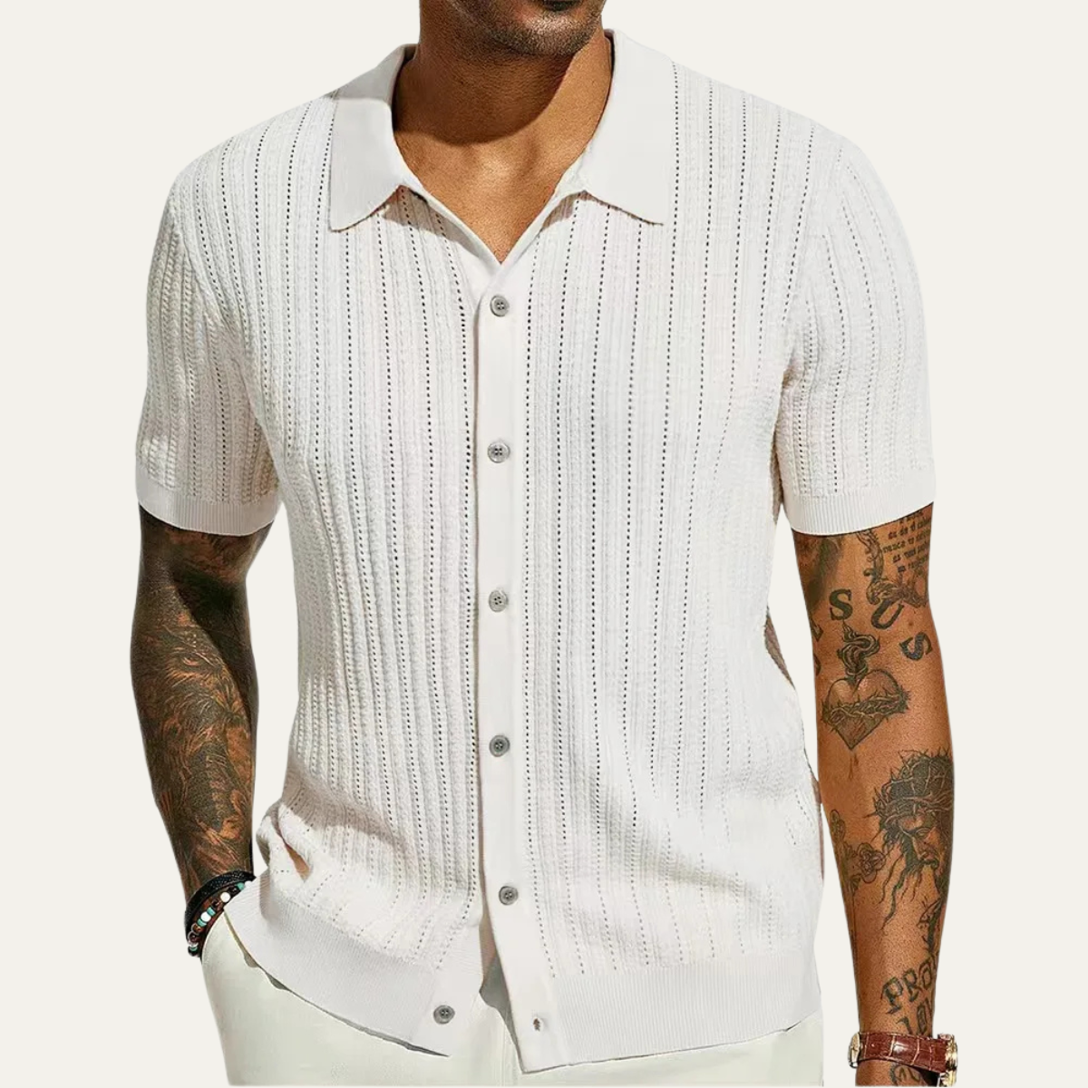 Sage | Men's Ribbed Knit Button Up Shirt Sage Green
