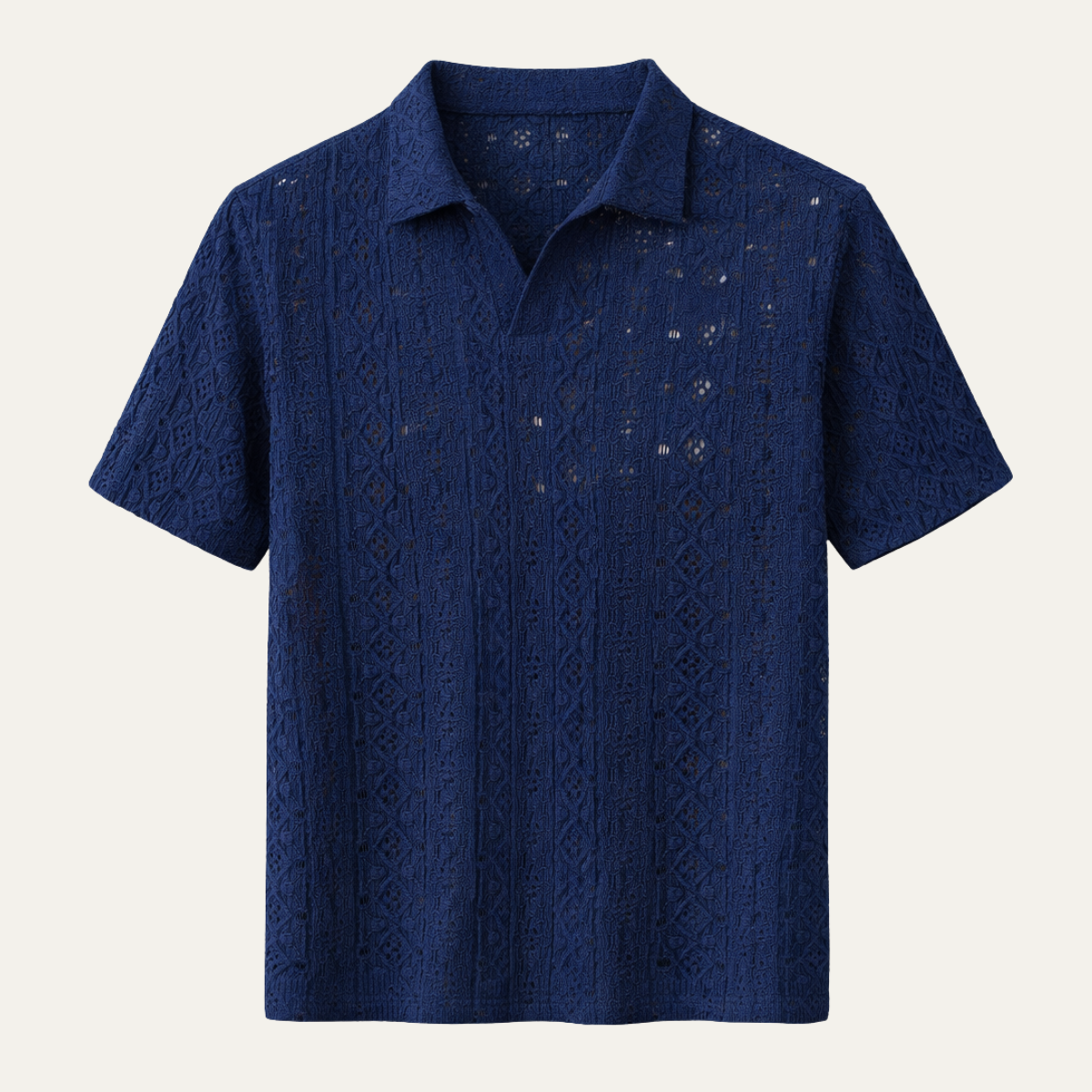 Luca | Men's Crochet Knit Polo Shirt Navy Blue Short Sleeve