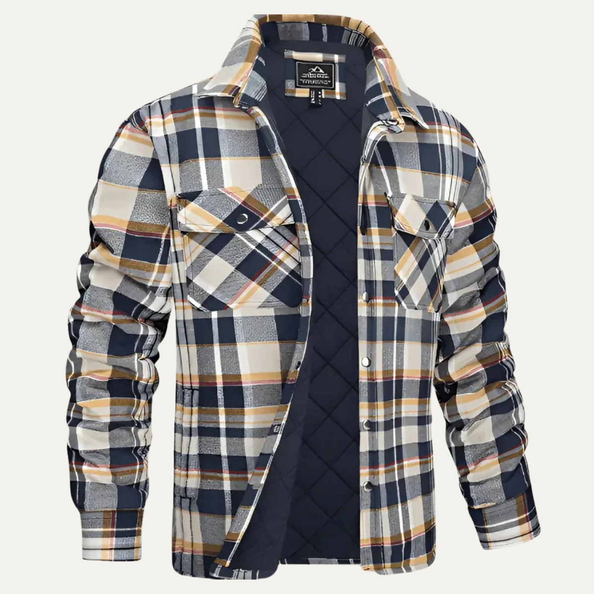 Axel | Men's Flannel Shirt Jacket Black White Plaid Quilted Lined