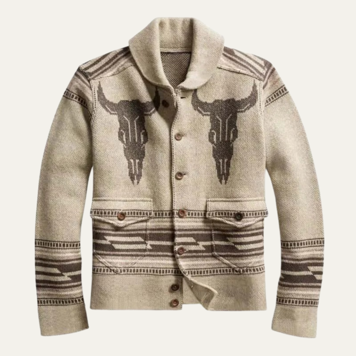 Nina | Men's Knit Cardigan Cream Shawl Collar Southwestern