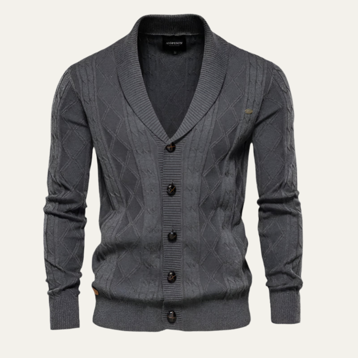 Bram | Men's Quilted Diamond Cardigan Brown Button Up